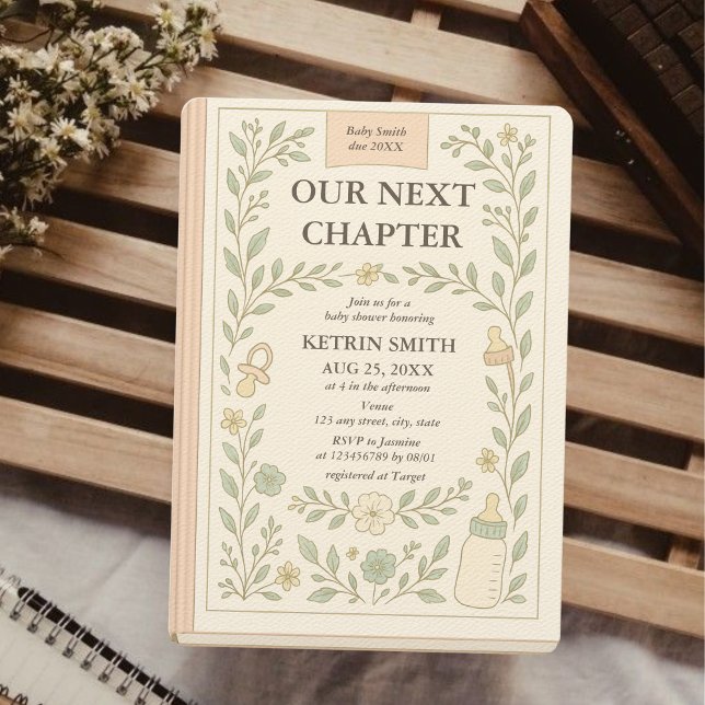 Convite Nosso próximo capítulo sobre o Chá de fraldas de C (Our next chapter, Storybook Baby Shower Invitation, Fairytale, Girl's Baby Shower Invite)