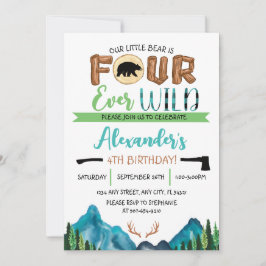 Convite Nosso Ursinho Faz Quatro Aniversário Selvagem para