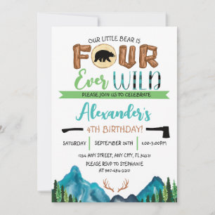Convite Nosso Ursinho Faz Quatro Aniversário Selvagem para