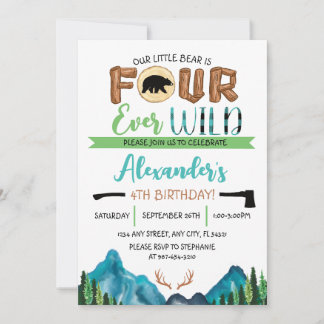 Convite Nosso Ursinho Faz Quatro Aniversário Selvagem para