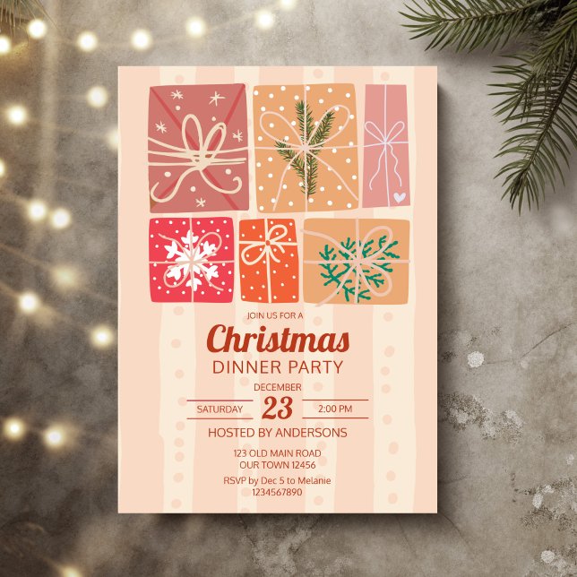 Convite Nostalgia retro festa de Natal (Nostalgia retro Christmas party Invitation cards template gift boxes collage pastel cards)