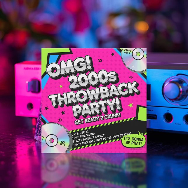 Convite Nostalgic Y2K Throwback Partido do Ano Novo (Fun and colorful invitation for your Y2K throwback party)