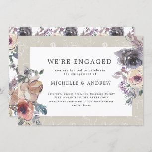 Convite nostálgico indigo blush noivado floral