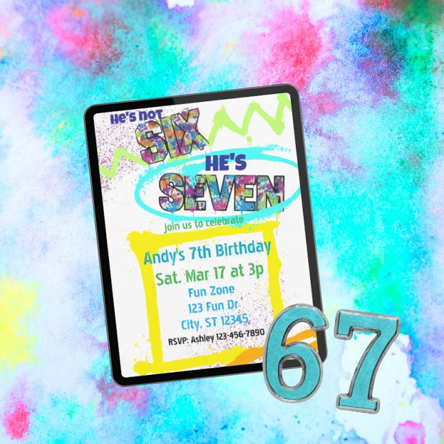 Convite not SIX, SEVEN Spray-paint, Boy 7th Birthday (Criador carregado)