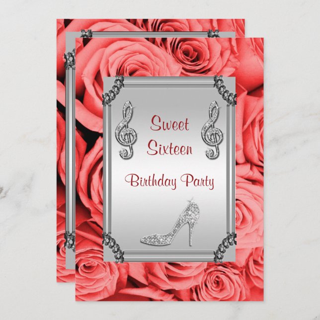 Convite Nota da música do diamante, estilete & doce 16 das (Frente/Verso)