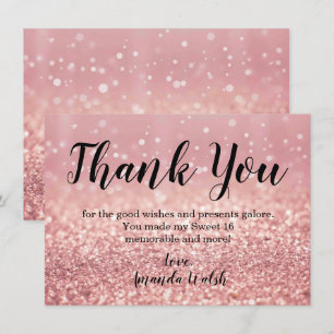 Convite Nota de Agradecimento Sweet 16 Luzes Bokeh Dourado