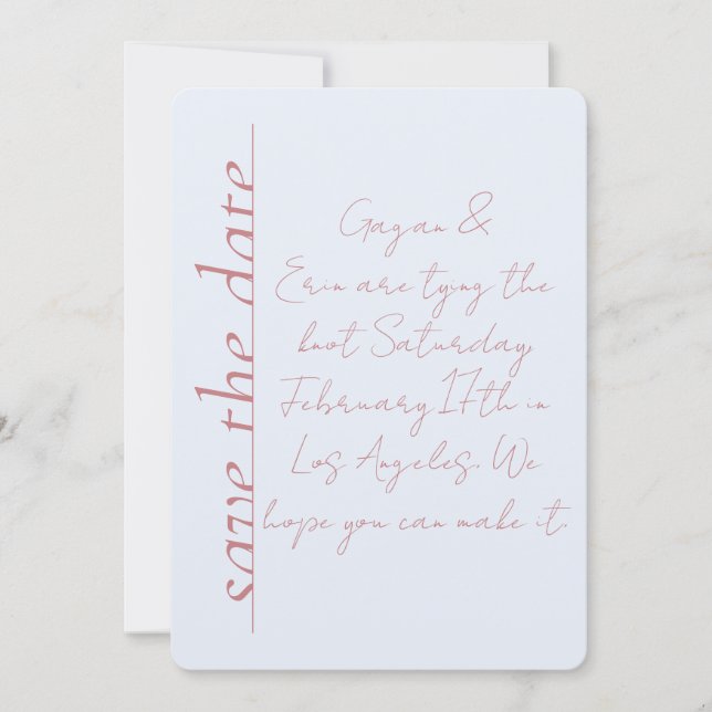 Convite Nota de amor rosa e azul empoeirada Salvar a Data (Frente)