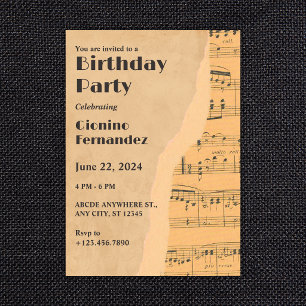 Convite Nota de aniversário de música retrô