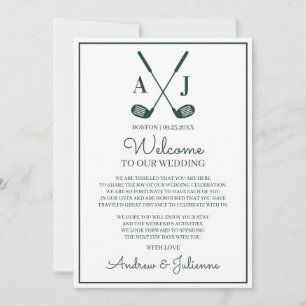 Convite Nota de Boas-Vindas de Casamento de Golfe Branco e