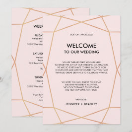 Convite Nota de Boas-Vindas de Casamento em Rosa Geométric