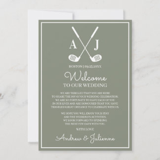 Convite Nota de Boas-Vindas para Casamento de Golfe em Ver