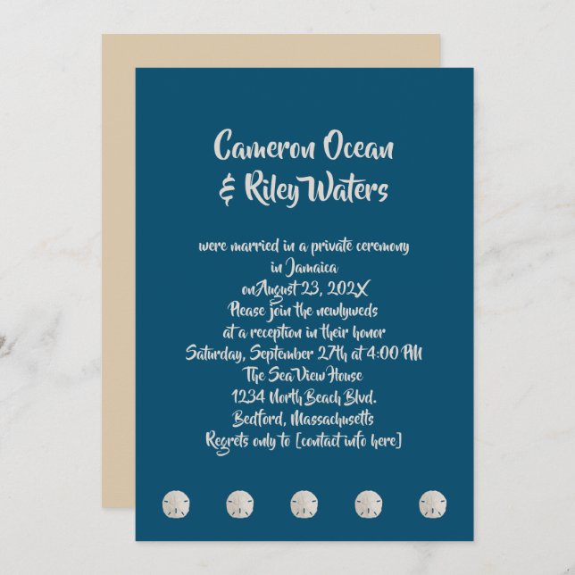 Convite Nota de Casamento Simples de Dólares de Areia de C (Frente/Verso)