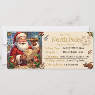 Convite Nota de Entrega Personalizada do Papai Noel, Polo