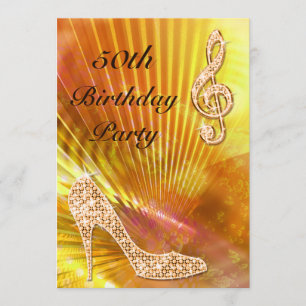 Convite Nota de Música Laranja Sparkly e Stiletto, 50 ano