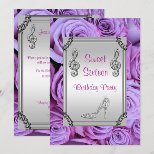 Convite Nota musical Diamond, Stiletto & Rosa Sweet 16