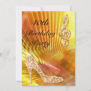 Convite Nota Musical e Stiletto Laranja Brilhante 40º aniv