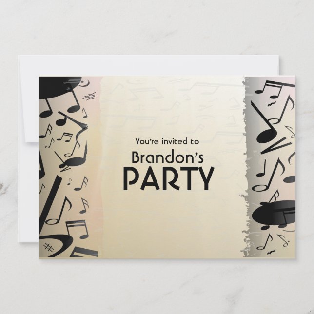 Convite Notas de bronze e pretas da música (Frente)