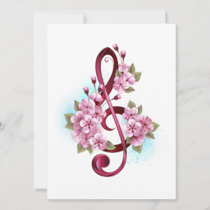 Convite Notas de clave de trecho musical com flores de Sak