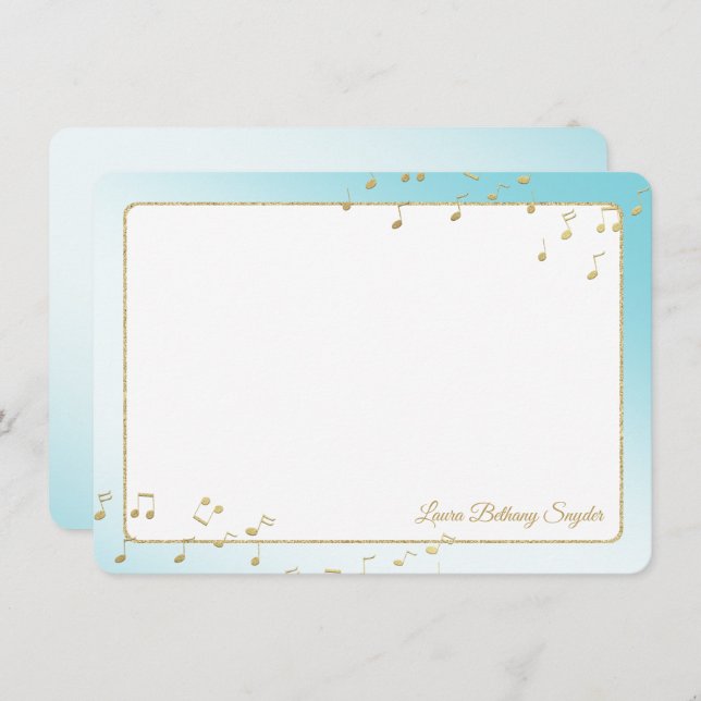 Convite Notas de Música Azul e Dourado Flat Obrigado (Frente/Verso)