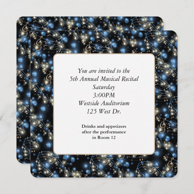 Convite Notas de música e luzes de festa (Frente/Verso)