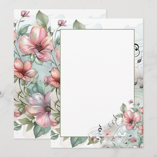 Convite Notas e flores de música aquáticas (Frente/Verso)