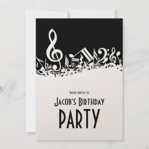 Convite Notas Musicais Brancas Personalizadas em Preto