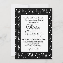 Convite Notas Musicais Casamento Preto e Branco