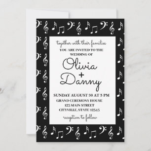 Convite Notas Musicais Casamento Preto e Branco