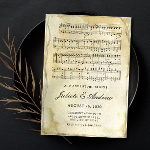 Convite Notas musicais de papel de casamento vintage antig