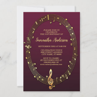 Convite Notas Musicais do Ouro festa de aniversário Borgon