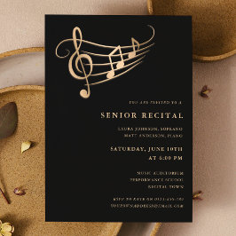Convite Notas Musicais Douradas Recital Sênior Elegante