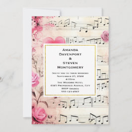 Convite Notas Musicais e Rosas Desenho Vintage Casamento