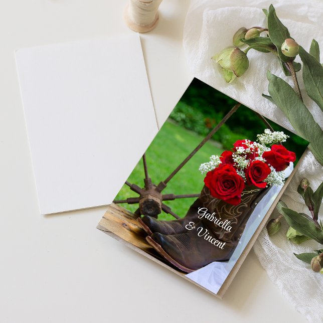 Convite Notas planas de casamento de Rosas russos e cowboy (Criador carregado)