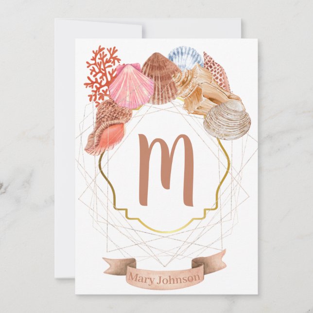 Convite Notecard de Crest Monogramas da Seashell (Frente)