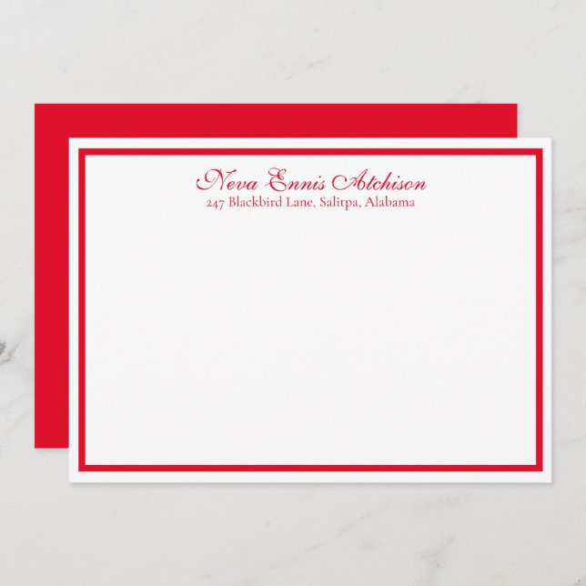 Convite Notecard Plana Personalizado Vermelho e Branco (Frente/Verso)