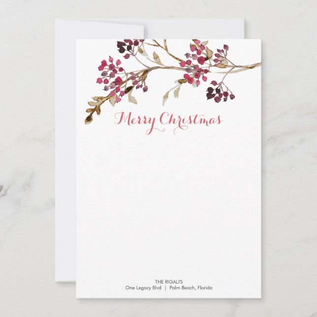 Convite Notecards de Natal Personalizados Berries Botânico (Frente)