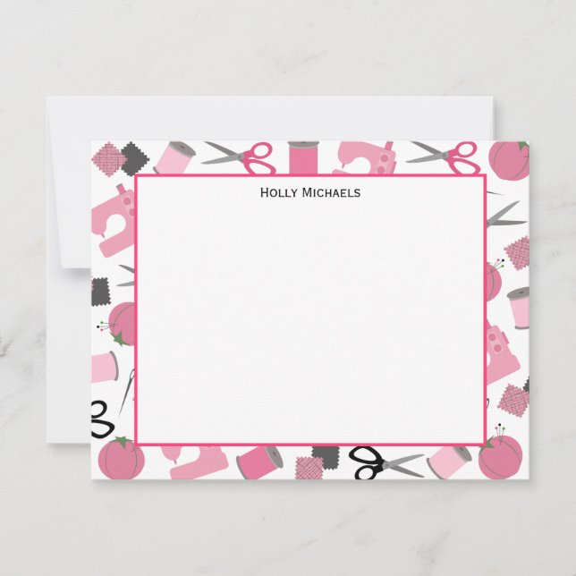 Convite Notecards liso temático Sewing (Frente)