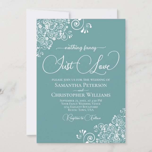 Convite Nothing Fancy Just Love Aqua Teal Wedding (Frente)