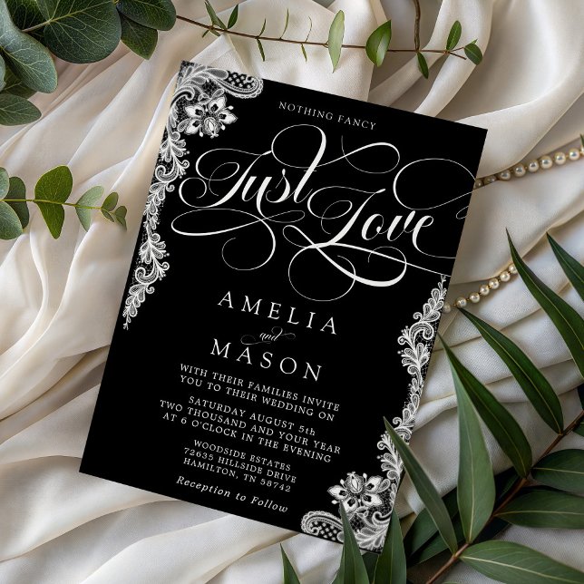 Convite Nothing Fancy Just Love Black Lace Wedding (Nothing Fancy Just Love Black Lace Wedding Invitation)