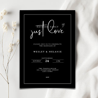Convite Nothing Fancy Just Love Black Minimalist Wedding