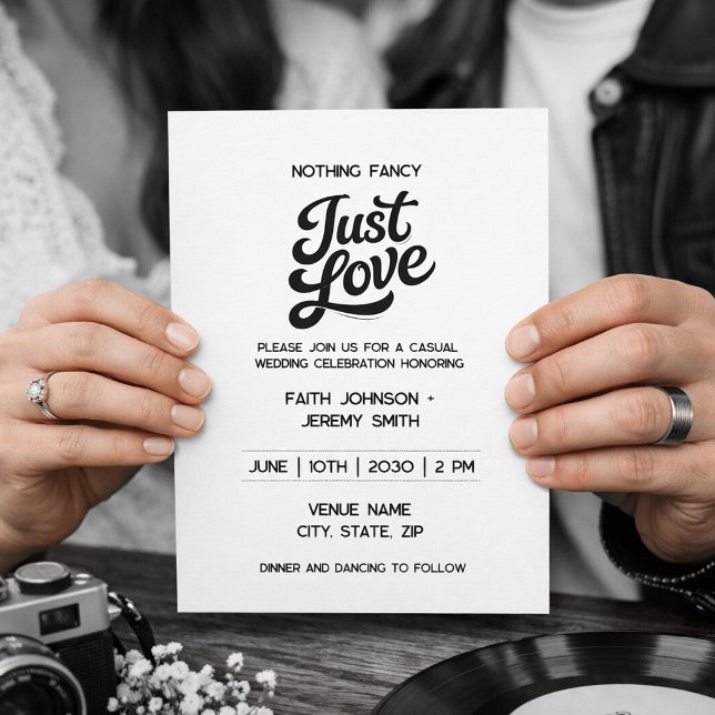 Convite Nothing Fancy Just Love Invitation | Black & White (Criador carregado)