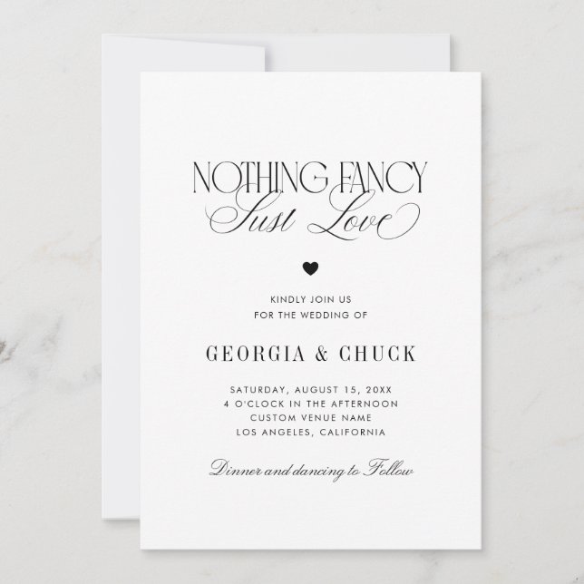 Convite Nothing Fancy Just Love Luxe Script Photo Wedding (Frente)