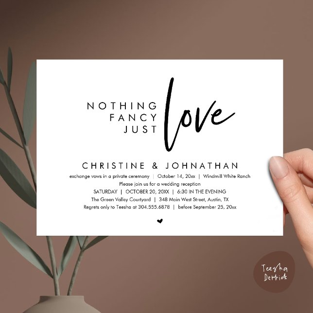 Convite Nothing Fancy, Just Love, Modern Wedding Reception (Nothing Fancy, Just Love, Modern Wedding Reception Dinner Lunch Brunch Invitation Card Black White)
