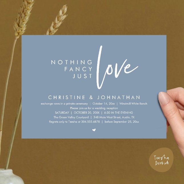 Convite Nothing Fancy, Just Love, Modern Wedding Reception (Nothing Fancy, Just Love, Modern Wedding Reception Dinner Lunch Brunch Invitation Card Dusty Blue)