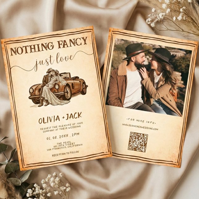 Convite Nothing Fancy Just Love Photo QR Code Wedding   (Criador carregado)