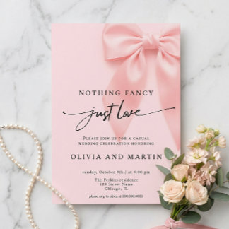 Convite Nothing Fancy Just Love Pink Bow Wedding