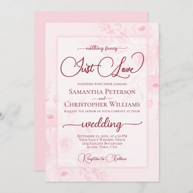 Convite Nothing Fancy Just Love Pink Peonies Boho Wedding (Frente/Verso)