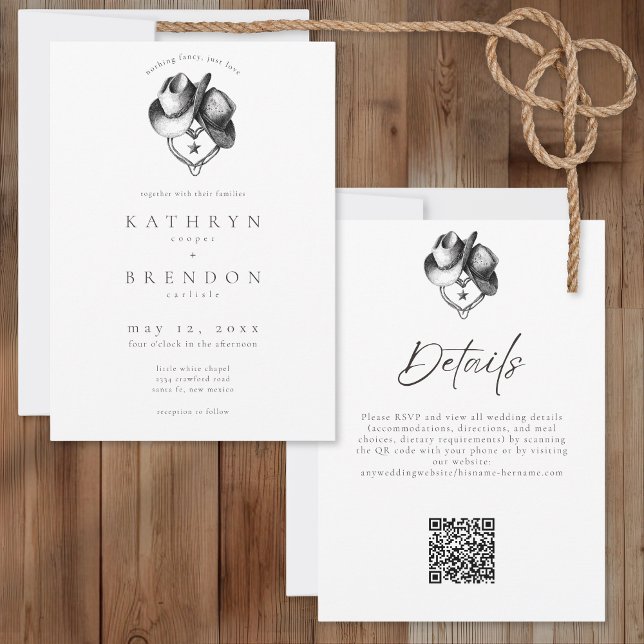 Convite Nothing Fancy Just Love Western Hat Rustic Wedding (Criador carregado)