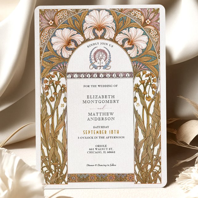 Convite Nouveau, Arte Botânica Elegante Casamento Floral (Criador carregado)