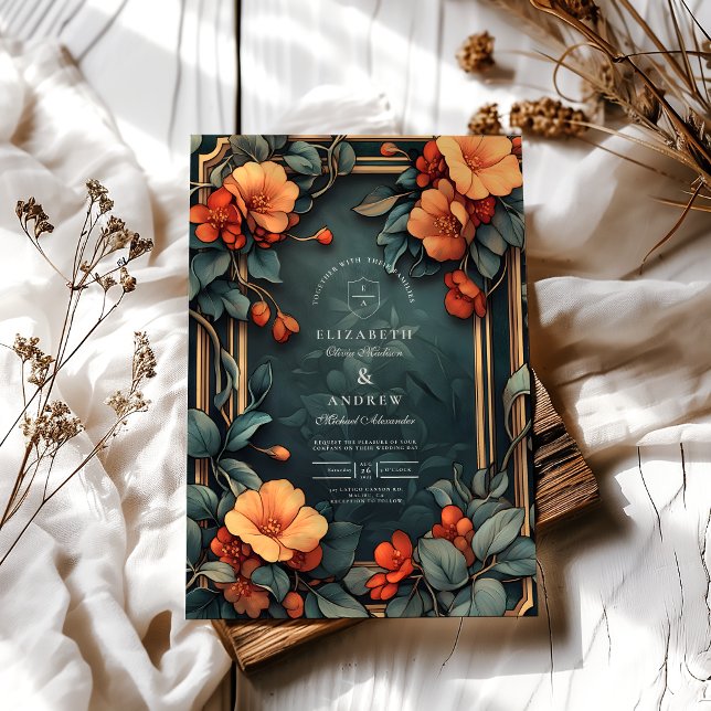 Convite Nouveau de Casamento Floral Ornamental (Criador carregado)